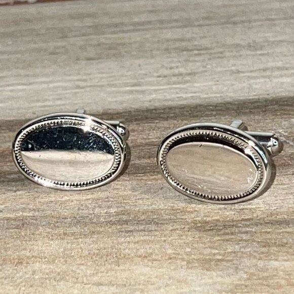 Vintage Retro Cufflink Lot Men’s Silver Tone Square Etched Oval Polished Classic - Picture 2 of 7
